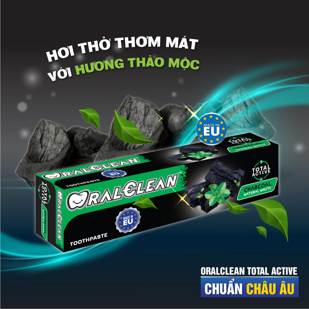 Combo 2 kem đánh răng than hoạt tính Oral-Clean Total Active Charcoal Natural White