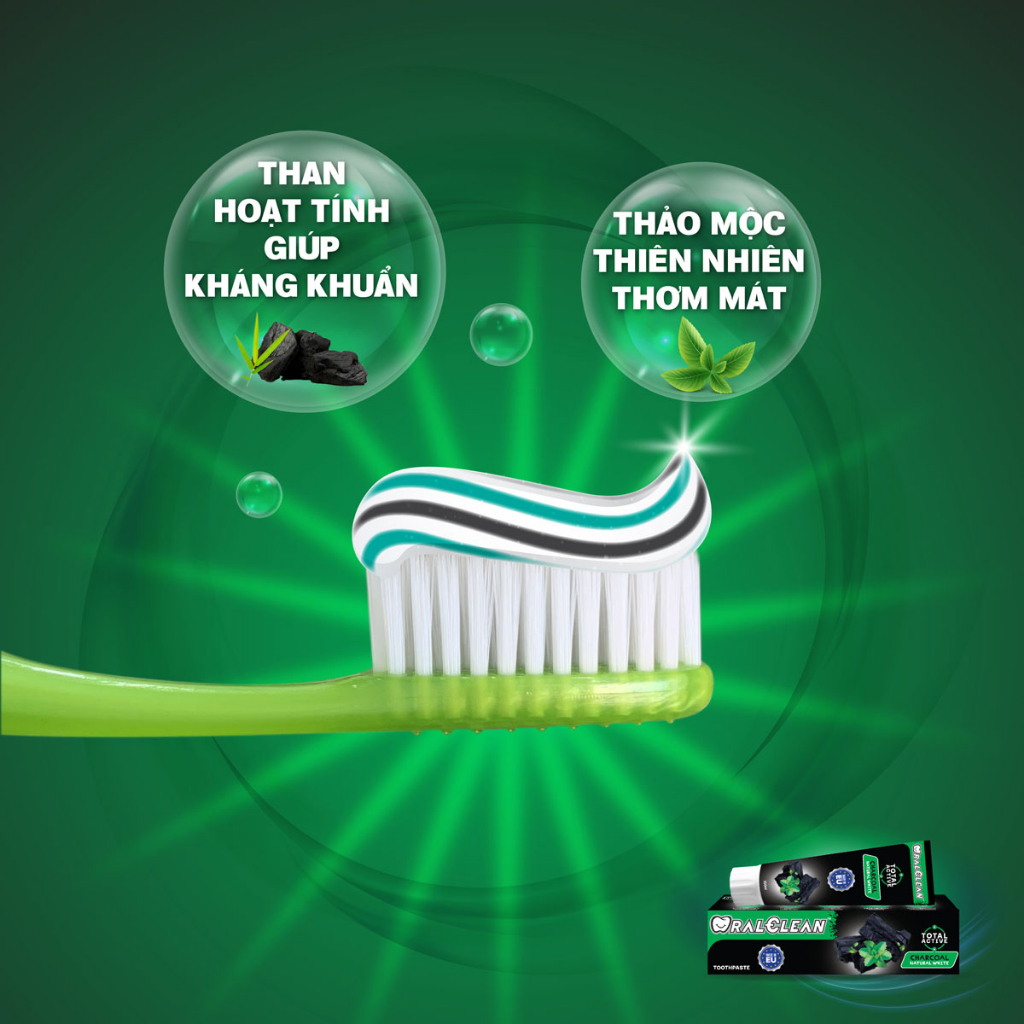 Combo 2 kem đánh răng than hoạt tính Oral-Clean Total Active Charcoal Natural White