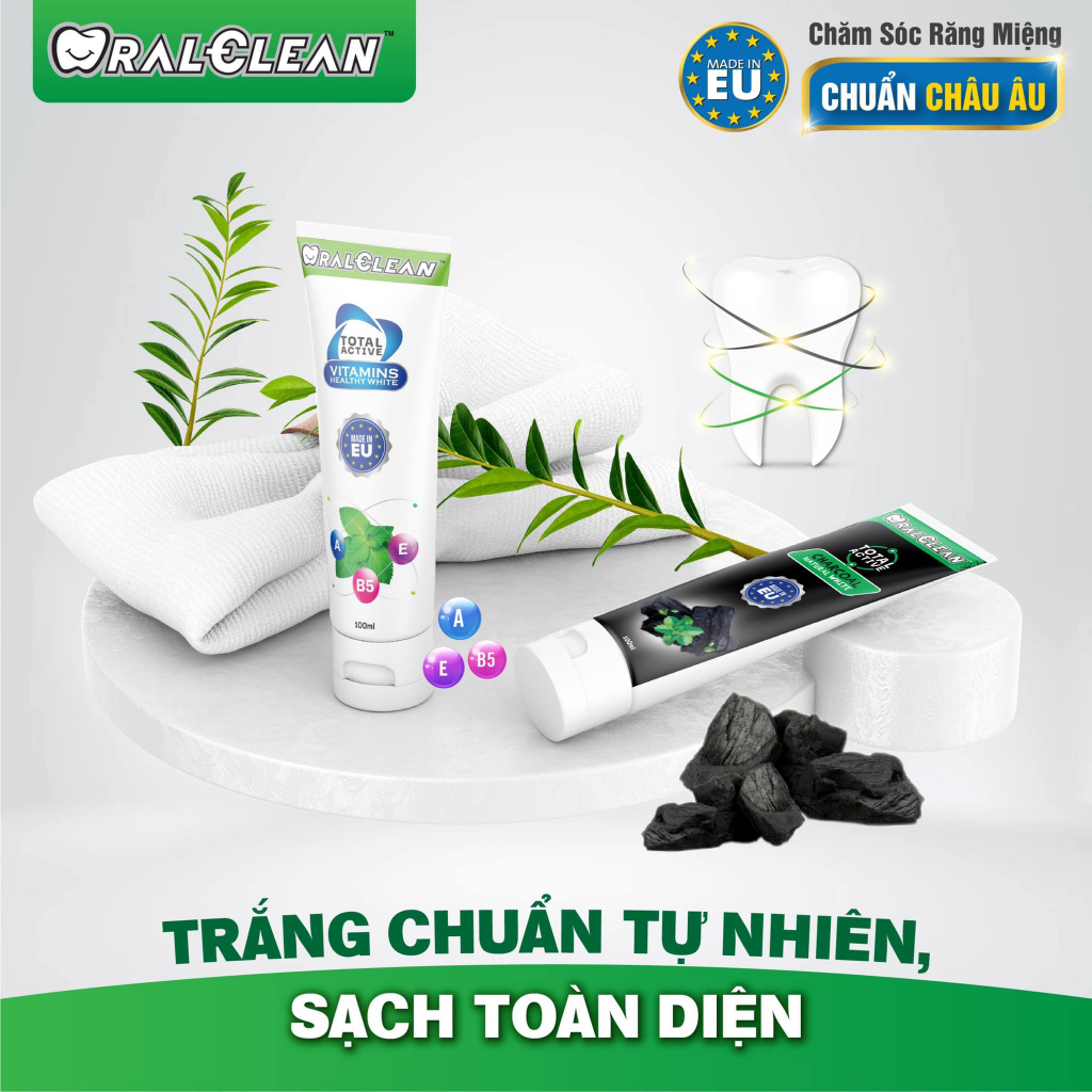 Combo 2 kem đánh răng than hoạt tính Oral-Clean Total Active Charcoal Natural White