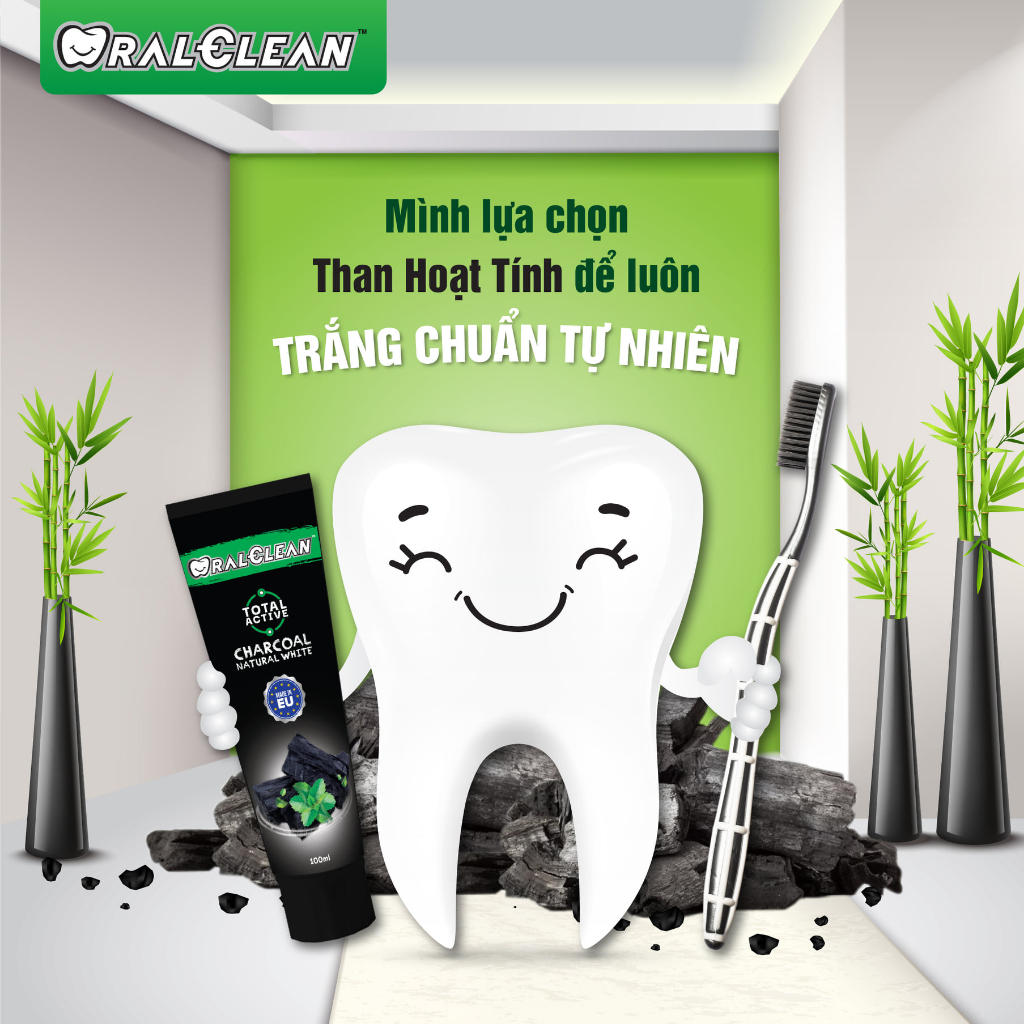 Combo 2 kem đánh răng than hoạt tính Oral-Clean Total Active Charcoal Natural White