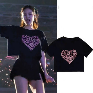Áo Croptop BabyTee In Chữ Blackpink Họa Tiết Trái Tim Hồng Đen - Áo Blackpink World tour Jennie Lisa Rose Jiso