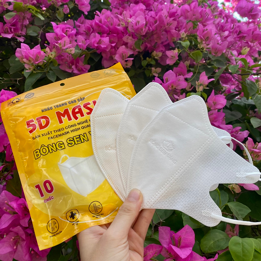 Free Ship - 500c cái khẩu trang 5D Bông Sen Vàng TRẮNG + ĐEN hàng 3 lớp chính hãng giá tại xưởng