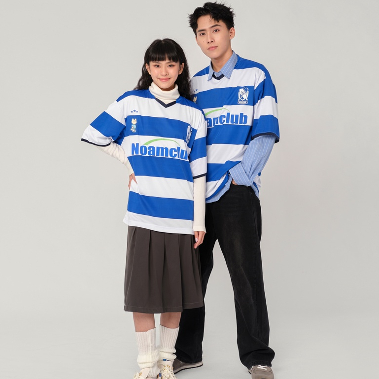 Áo thun thể thao Unisex Form rộng NOAM Soccer Jersey thoáng khí mát mẻ - Kẻ sọc xanh trắng