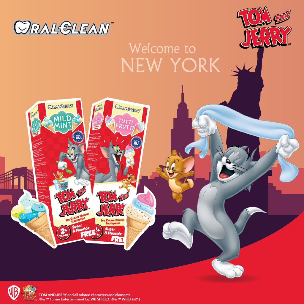 Combo 2 Kem đánh răng cho bé vị bạc hà Oral Clean Tom and Jerry Mild Mint 75ml