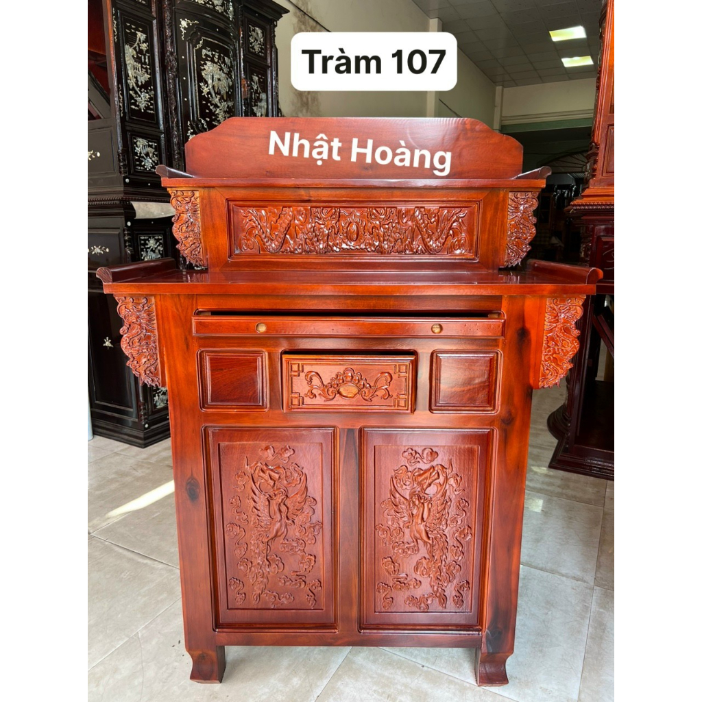 Tủ thờ-Bàn thờ bàn cúng gỗ tràm bông vàng mẫu mới ngang 1m07 và ngang 1m27 ( FREESHIP )