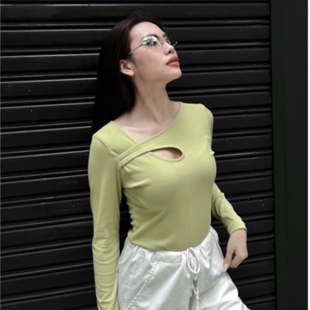 BlackFriday49 Áo thun tăm tay dài cut out độc đáo tông pastel ôm vừa vặn, sang trọng, quyến rũ, hàng thiết kế