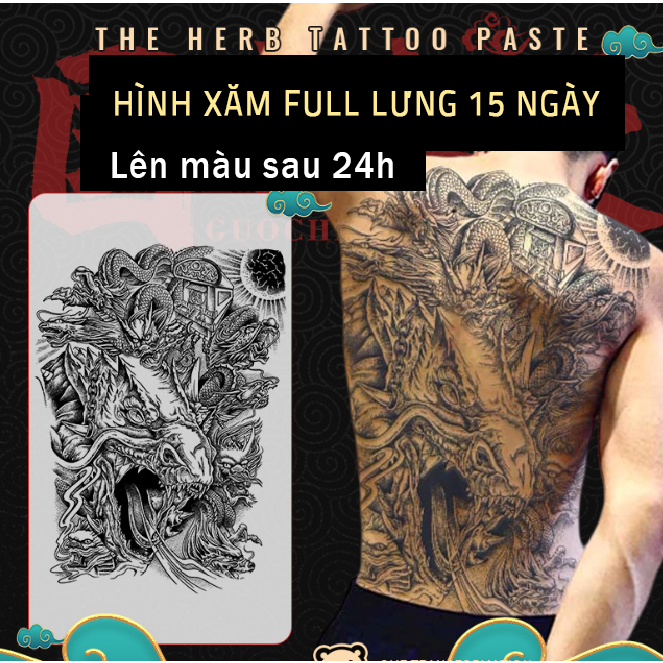 Hình Xăm Kín Lưng Cửu Long Di Quan 34x48CM Chống Thấm Nước 15 Ngày Hot Trend 2023 mã 005