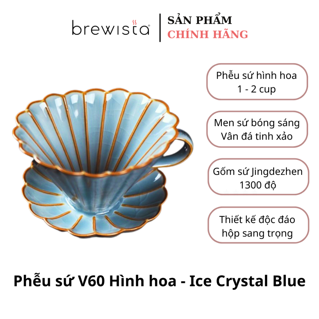 Phễu lọc cà phê V60 cao cấp Brewista Dripper - One Flower One World - Ice Crystal Blue