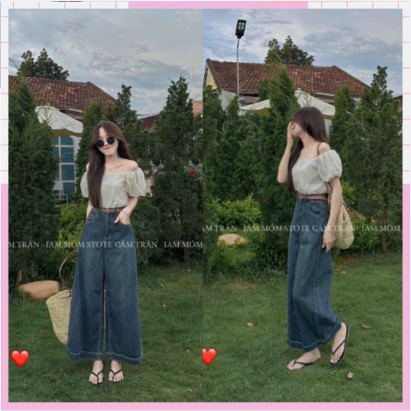 Quần jean bò ống suông rộng xuông nữ quần jeans ống đứng loe cạp cao cao cấp mẫu mpoiws hót 2023