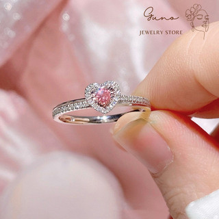 Nhẫn freesize trái tim hồng kim cương bạc 925 _gunojewelry