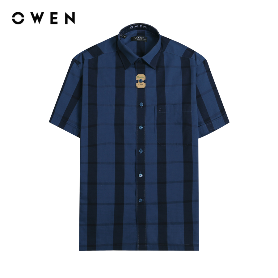 OWEN - Áo sơ mi ngắn tay Nam Owen dáng Body Fit màu Navy chất liệu Bamboo-Microfiber - AB230091NT