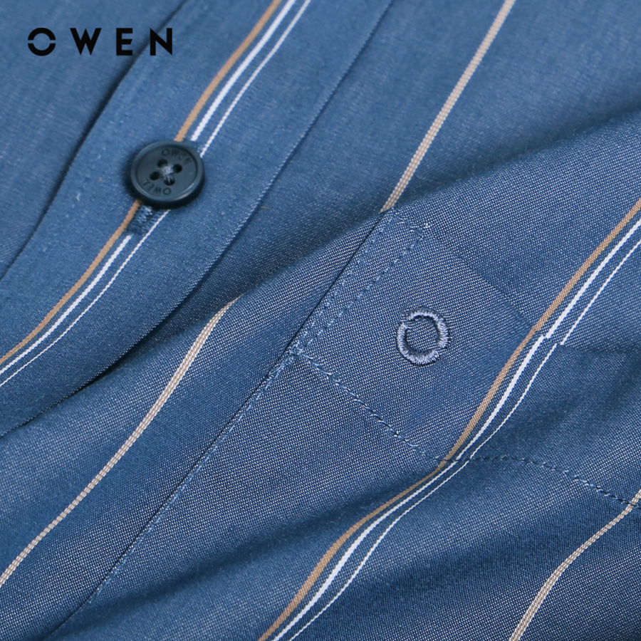 OWEN - Áo sơ mi ngắn tay Nam Owen dáng Body Fit màu Xanh chất liệu Bamboo-Microfiber - AB230247NT