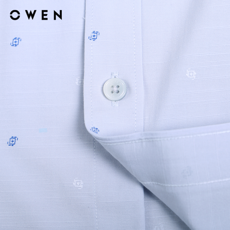 OWEN - Áo sơ mi ngắn tay Nam Owen dáng Body Fit màu Navy chất liệu Bamboo-Polyester-Spandex - AB230183NT