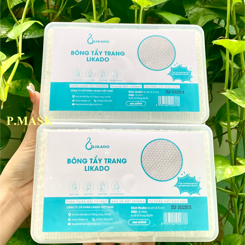 BÔNG TẨY TRANG LIKADO 400 MIẾNG DẠNG HỘP BÔNG TỰ NHIÊN SIZE 6x5 CM có ô vuông dập nổi