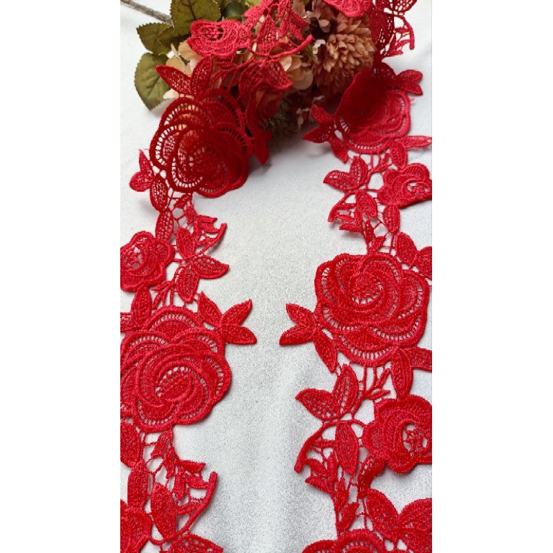 1m ren chỉ cotton hình hoa hồng màu đỏ cờ bản 8cm