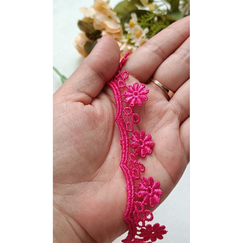 1m ren chỉ bóng hình hoa màu hồng sen bản 2cm