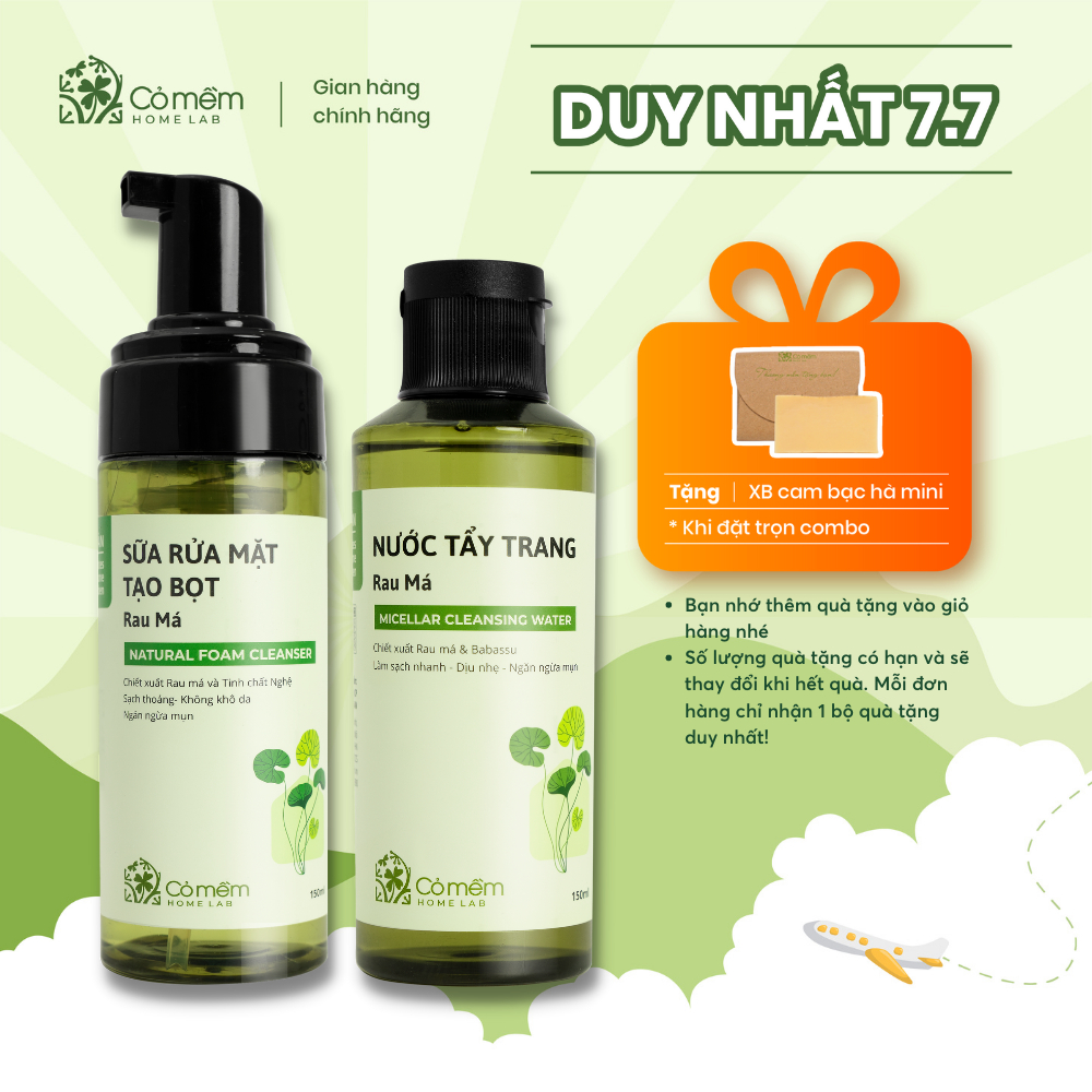 Bộ Chăm Sóc Da 2 Bước Nước Tẩy Trang Và Bọt Rửa Mặt Cho Da Khô Thường Dầu Mụn Nhạy Cảm Cỏ Mềm 300g
