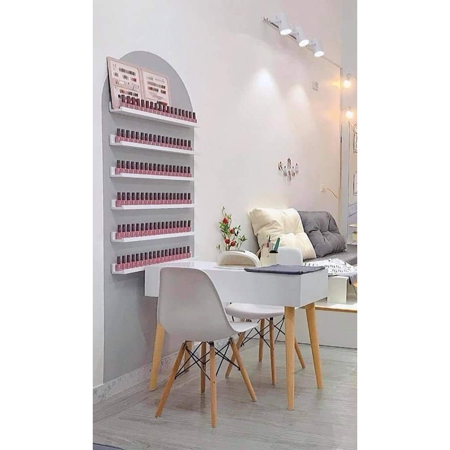 KỆ Nail thanh ngang chữ U lệch tránh rơi vỡ, ĐỂ SƠN - trang trí phòng nail -spa HIỆN ĐẠI