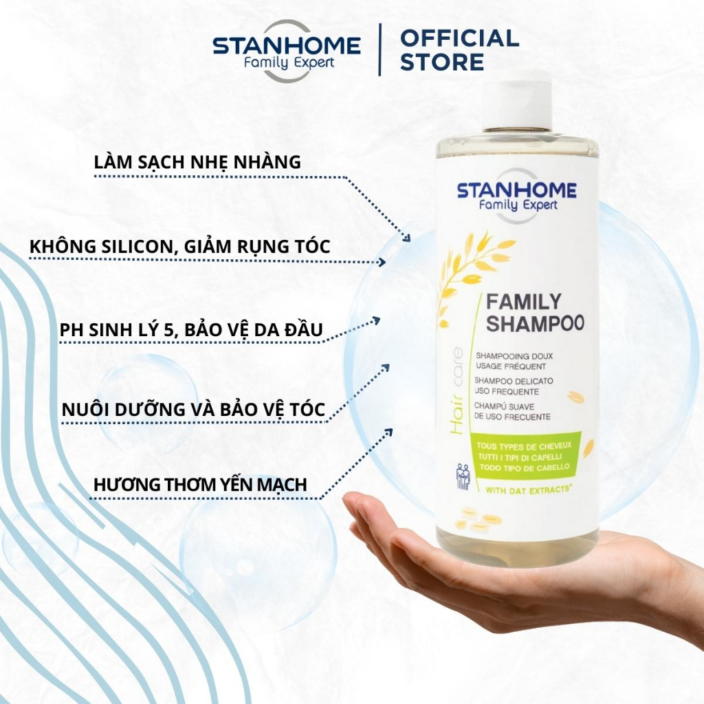 Combo 2 Dầu gội không xà phòng PH5 tinh chất yến mạch Stanhome Family Expert Family shampoo 400ml/chai-mẫu mới