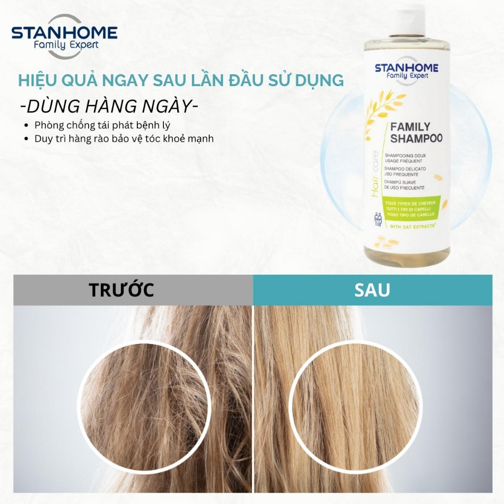 Combo 2 Dầu gội không xà phòng PH5 tinh chất yến mạch Stanhome Family Expert Family shampoo 400ml/chai-mẫu mới