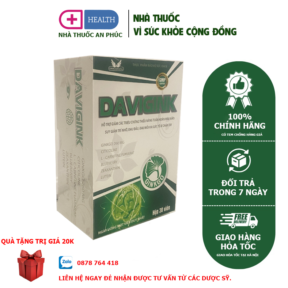 DAVIGINK HỘP 30 VIÊN CẢI THIỆN THIỂU NĂNG TUẦN HOÀN NÃO