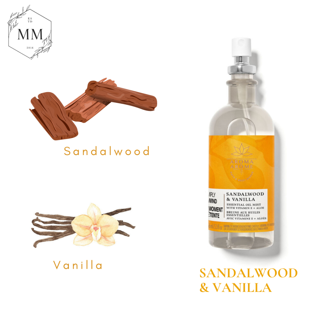 SANDALWOOD & VANILLA- Xịt thơm toàn thân Bath & body works Body Mist