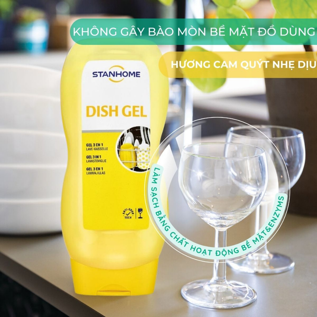 Combo 2 gel rửa bát chuyên dụng cho máy rửa bát all in one Stanhome dish gel 720ml/chai