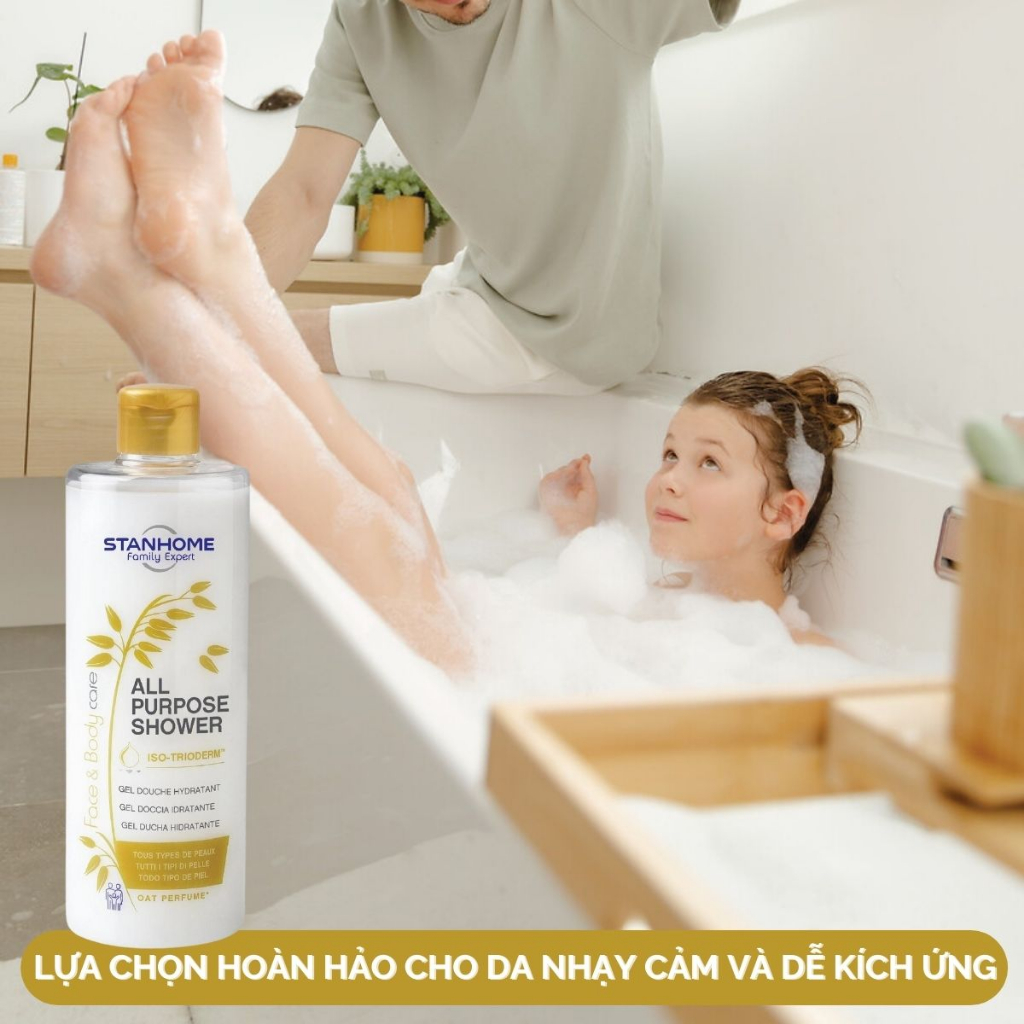 Combo 2 Sữa tắm không xà phòng hương yến mạch cho da nhạy cảm Stanhome Family Expert all purpose shower oat 400ml-8/2023