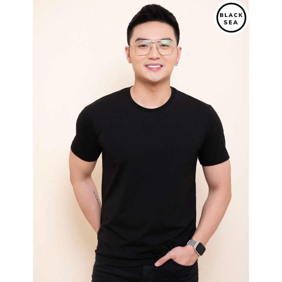 Áo phông thun nam trơn cổ tròn tay ngắn vải cotton cao cấp thời trang Black Sea mềm mại thoải mái thoáng khí mã AT01