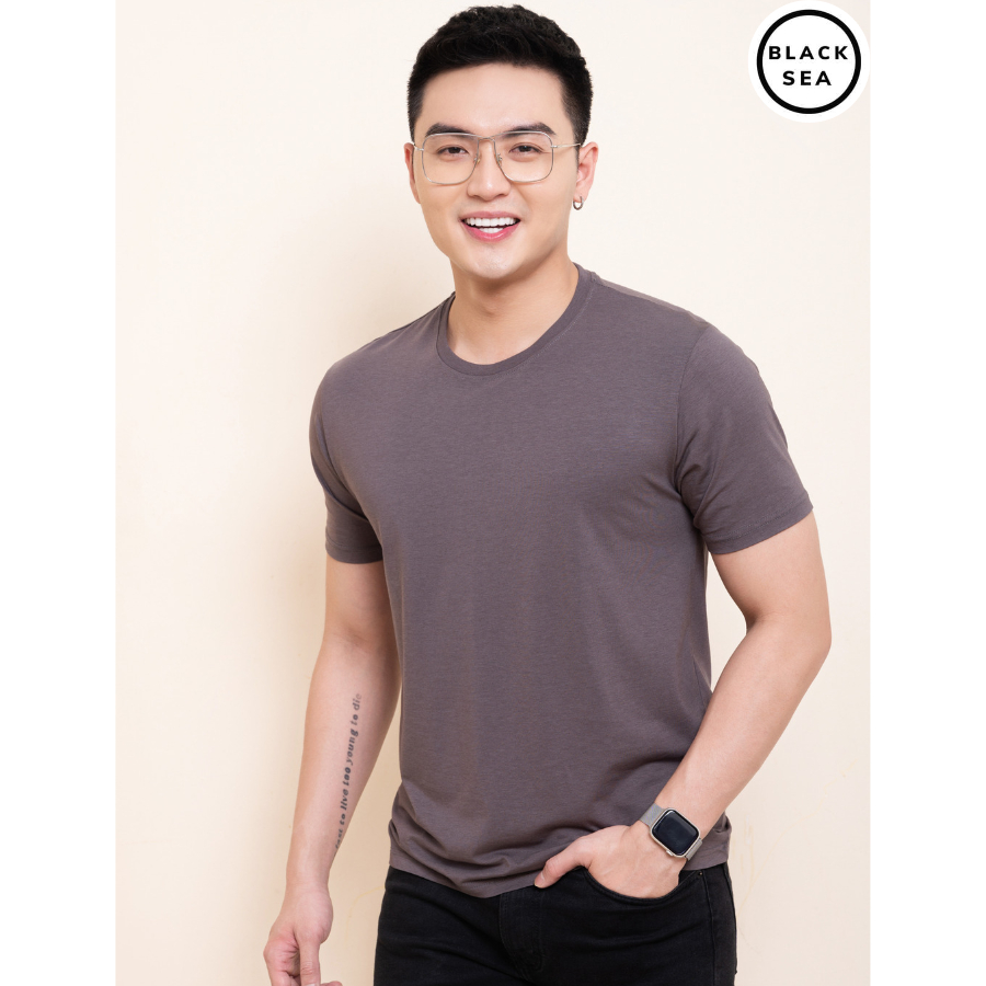 Áo phông thun nam trơn cổ tròn tay ngắn vải cotton cao cấp thời trang Black Sea mềm mại thoải mái thoáng khí mã AT01