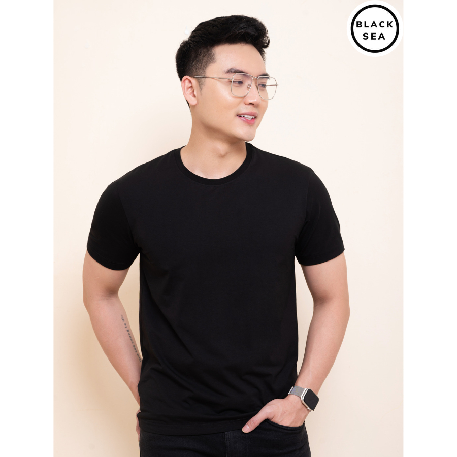 Áo phông thun nam trơn cổ tròn tay ngắn vải cotton cao cấp thời trang Black Sea mềm mại thoải mái thoáng khí mã AT01