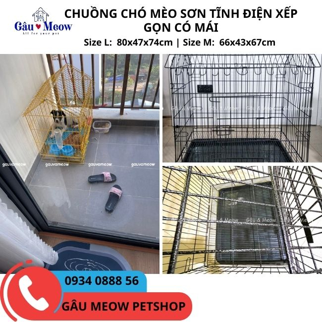 Chuồng lồng chó mèo thỏ vẹt sơn tĩnh điện - có mái size 80x47x74cm gọng dày - mái có thể gỡ ra