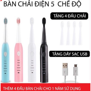 Bàn Chải Điện Chăm sóc răng tự động với 5 Chế Độ Làm Sạch kèm 4 Đầu Bàn Chải thay thế, sóng âm tiêu chuẩn USA