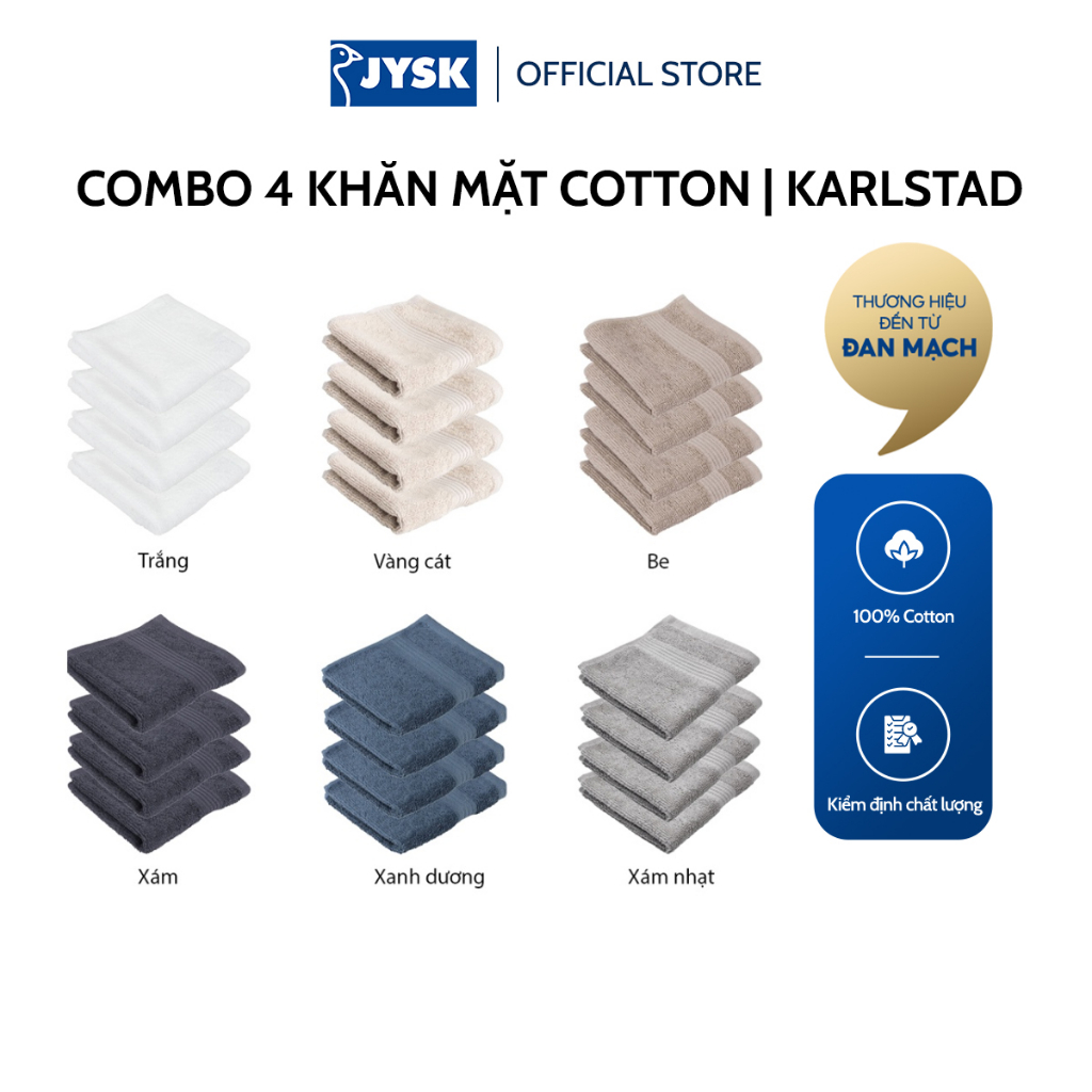 Bộ 4 khăn mặt cotton | JYSK Karlstad | cùng màu kích thước | 28x30cm