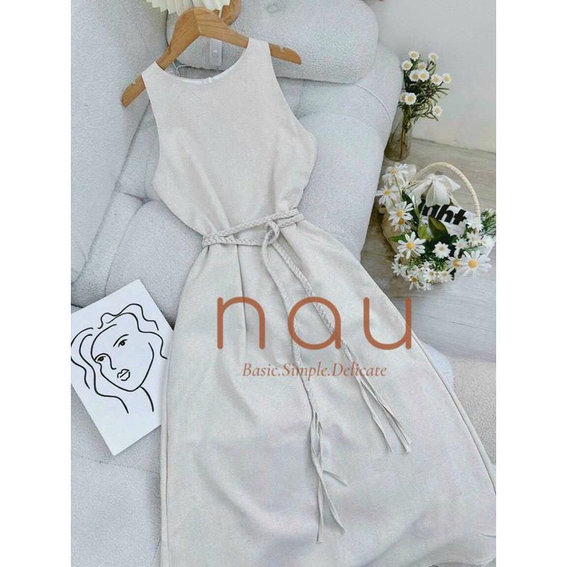Đầm Linen dáng dài phối dây eo
