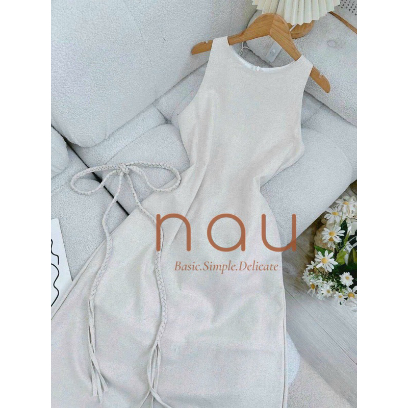 Đầm Linen dáng dài phối dây eo