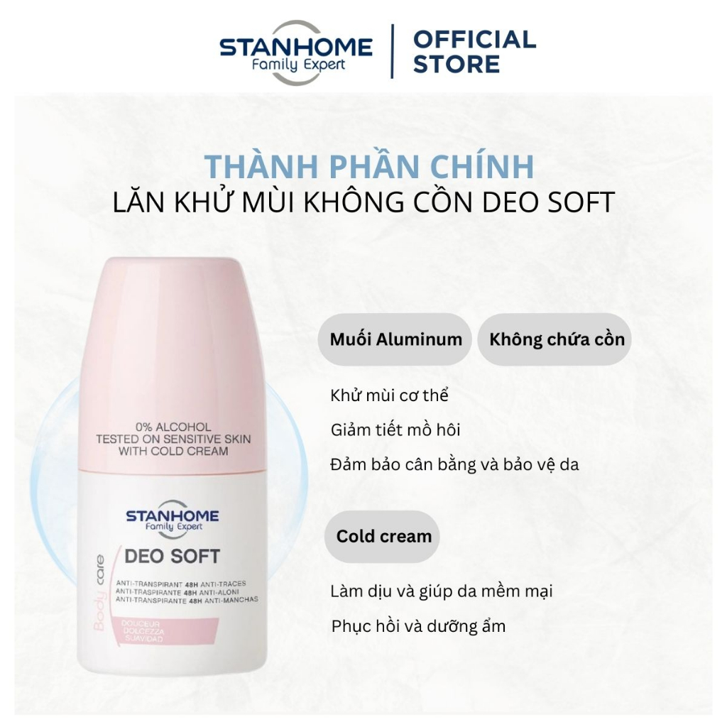 Combo 2 lăn khử mùi không cồn cho da nhạy cảm Stanhome Family Expert Deo soft 50ml/lọ