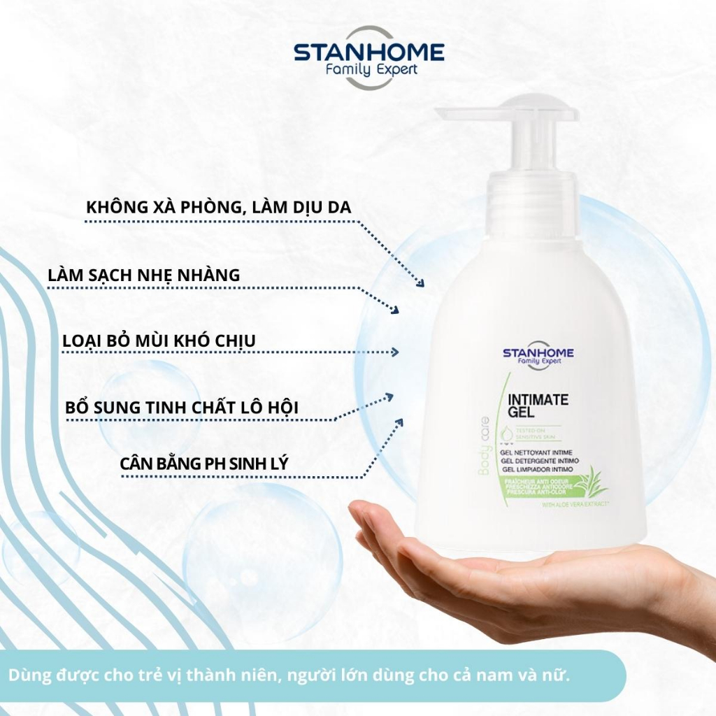 Combo 2 dung dịch vệ sinh vùng kín không xà phòng hương lô hội Stanhome Family Expert intimate gel aloe vera 200ml/chai