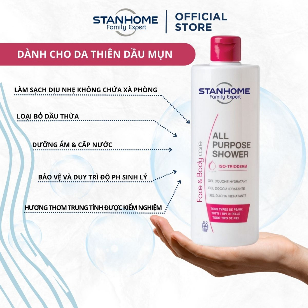Combo 2 sữa tắm không xà phòng cho da hỗn hợp, nhạy cảm Stanhome Family Expert All Purpose Shower 400ml/chai