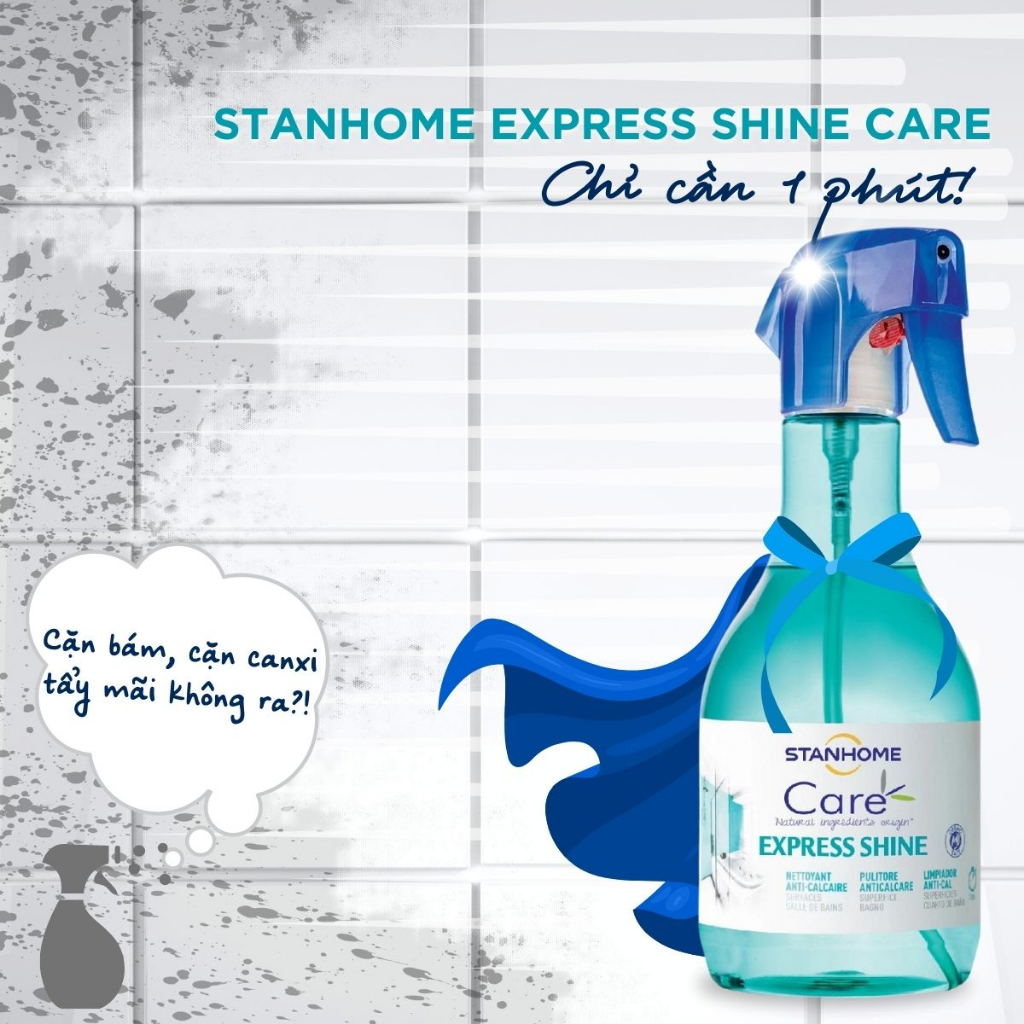 Combo 2 xịt loại bỏ cặn bám, cặn canxi, nước cứng nhà tắm Stanhome express shine care 500ml/chai