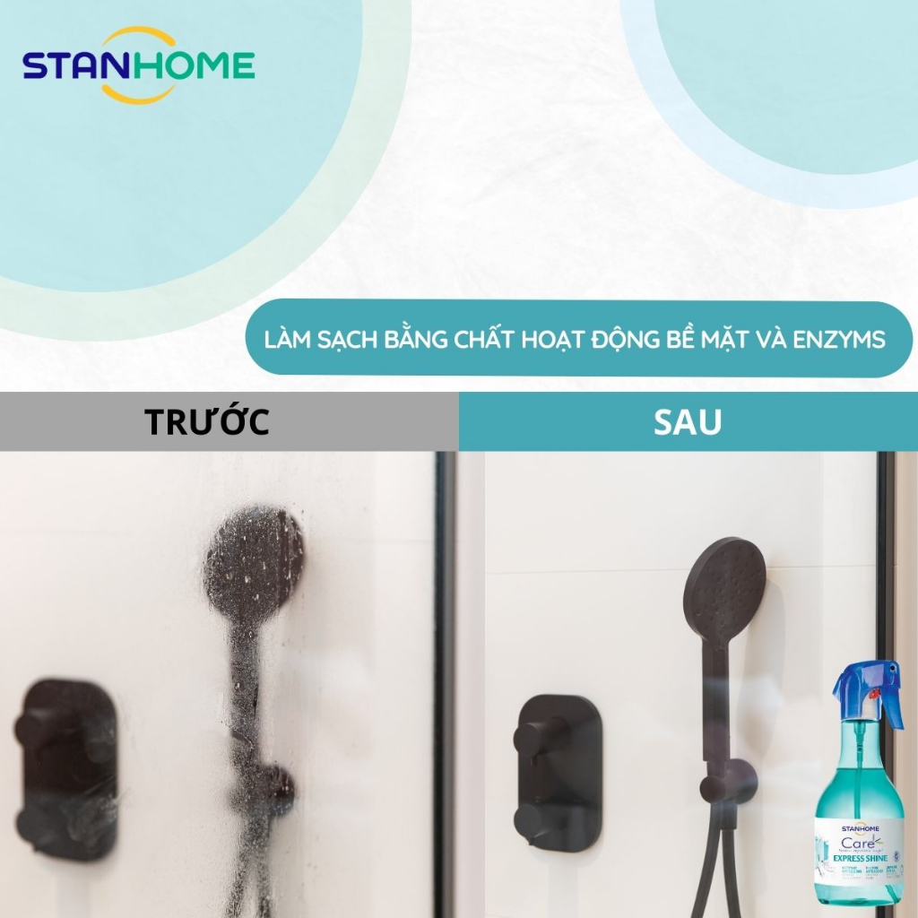 Combo 2 xịt loại bỏ cặn bám, cặn canxi, nước cứng nhà tắm Stanhome express shine care 500ml/chai