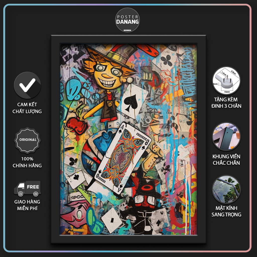 Tranh treo tường GRAFFITI COLORFUL Kèm khung Composite Mặt Kính - Phong Cách Đường Phố Hip hop - Decor phòng làm việc