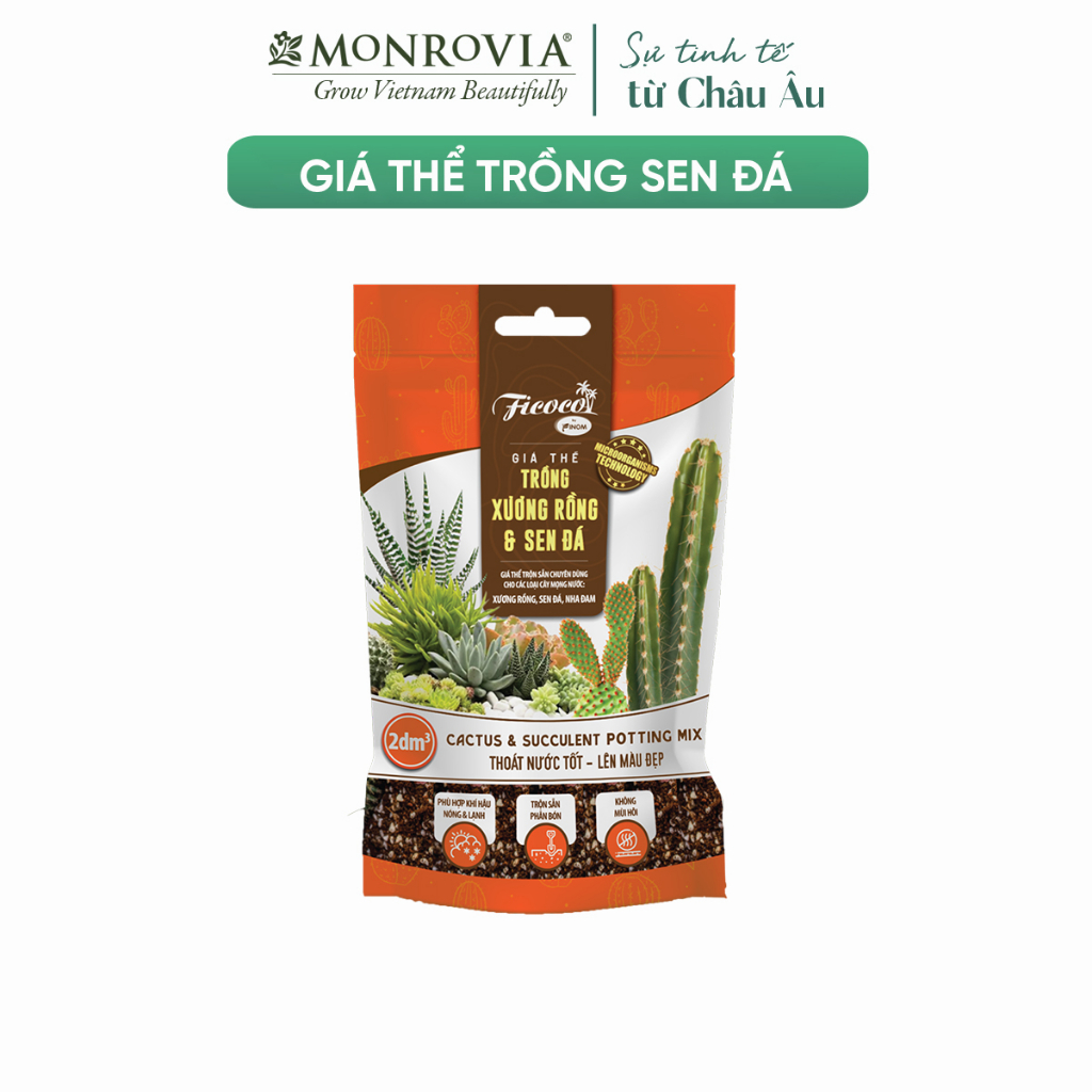 Giá thể trồng sen đá, xương rồng cao cấp, đầy đủ dinh dưỡng, siêu thoát nước, túi 2 lít.