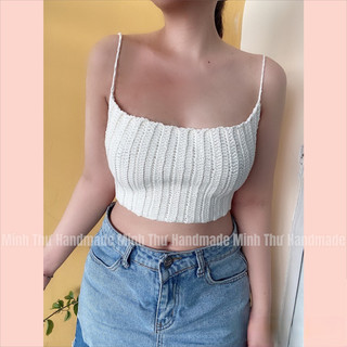 [Minh Thư Handmade] Áo Yếm Len Móc LISA Croptop Hở Lưng - Áo Bra Len Đan Dây Sexy Đi Biển Thủ Công Crochet (Sẵn HCM)
