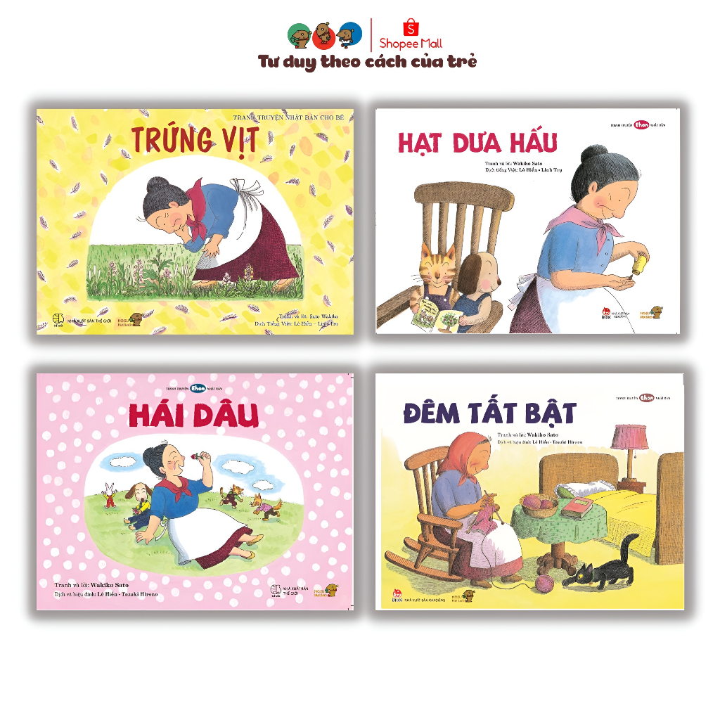 Sách Ehon - Combo bà Baba - Phát triển tư duy cho bé 3 6 tuổi - Trứng vịt, Hái dâu, Đêm tất bật, Hạt dưa hấu
