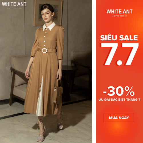 Đầm Xòe Phối Cổ Tay Lỡ Nữ White Ant FRELY DRESS Chất liệu vải siêu phẩm Hàn Quốc, Hàng Thiết Kế Cao Cấp