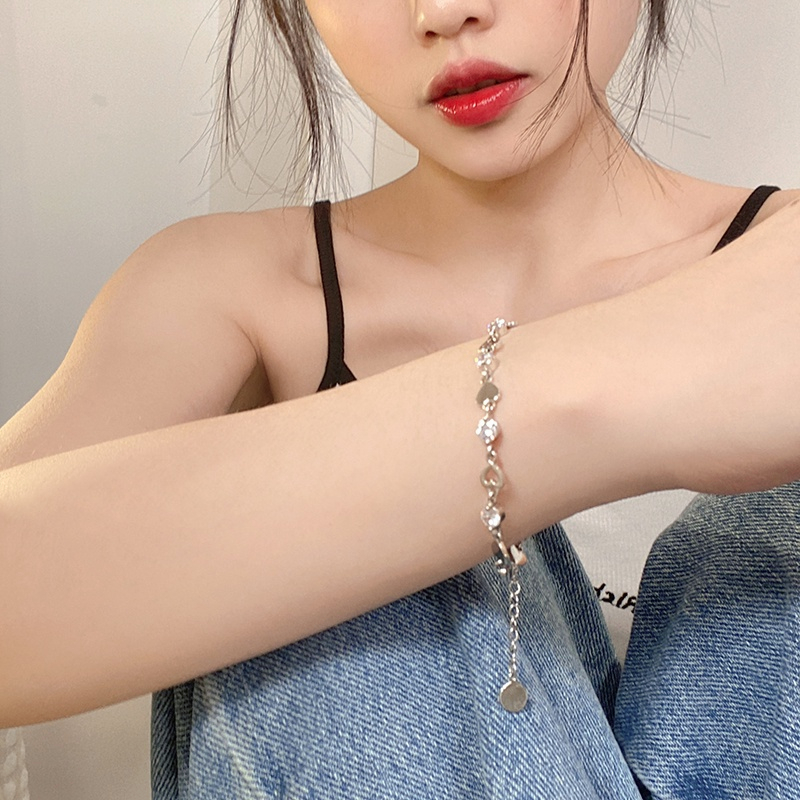 🍒🍒CHERRYKOKO Vòng Tay Bạc Đính Hạt Hình Trái Tim Rỗng Phong Cách Hàn Quốc Thời Trang Cho Nữ