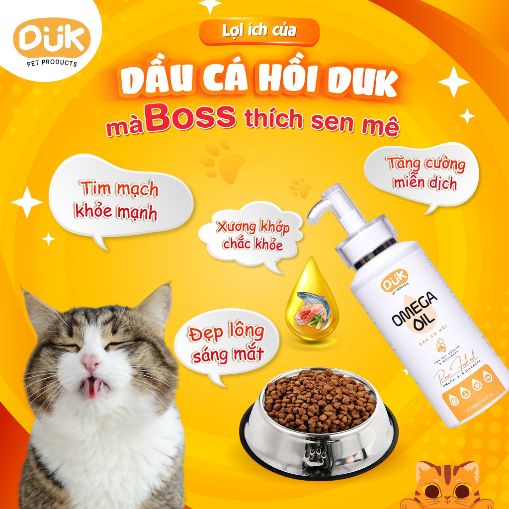 Dầu cá hồi DUK - Omega oli dưỡng lông mềm mượt hạn chế rụng lông, mùi vị thơm ngon cho chó mèo 100ml