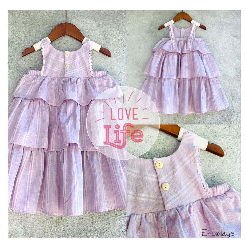 Đầm cho bé gái 2 dây 3 tầng tím khói