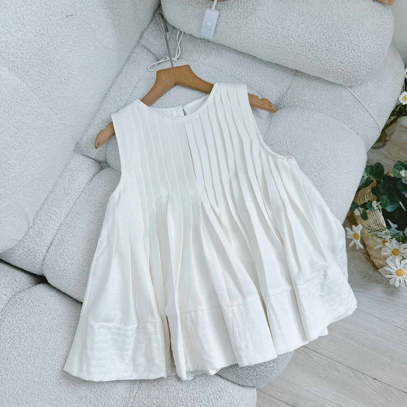 Áo xếp li babydoll Linen 2 lớp